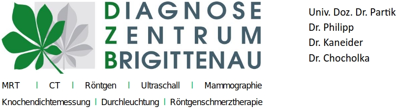 Diagnosezentrum Brigittenau, Univ. Doz. Dr. Partik, Dr. Philipp, Dr. Kaneider, Dr. Chocholka, MRT CT Röntgen Ultraschall Mammographie Knochendichtemessung Durchleuchtung Röntgenschmerztherapie